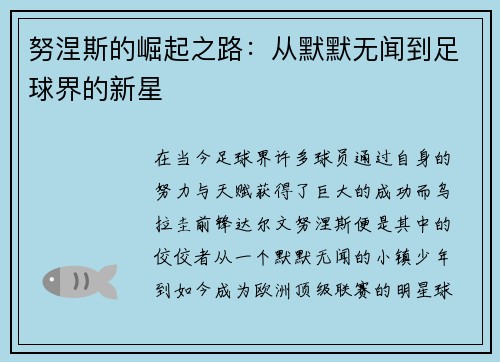 努涅斯的崛起之路：从默默无闻到足球界的新星