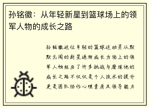 孙铭徽：从年轻新星到篮球场上的领军人物的成长之路